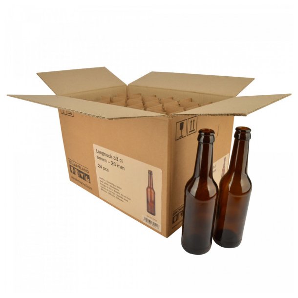 Brun langhals 33 cl brun glas flasker 26 mm (24 stk) 